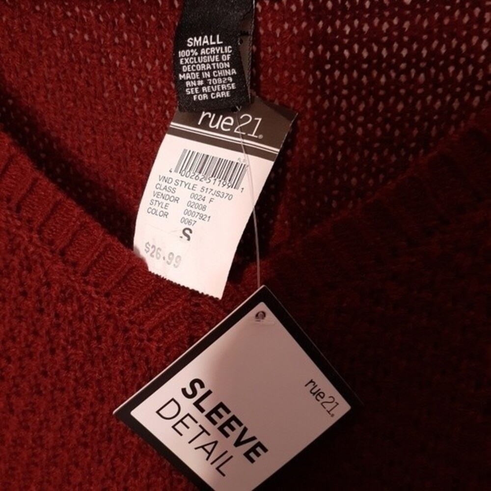 Rue 21 being neck maroon red sweater with sleeve detail s small new nwt top - Picture 2 of 6